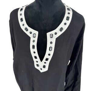 Alexandra Bartlett Womans Linen Tunic Top Size 3X Beaded Oversized Lagenlook